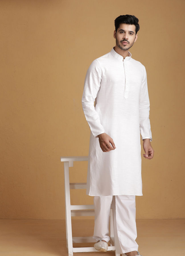 White Plain Kurta Set image number 1